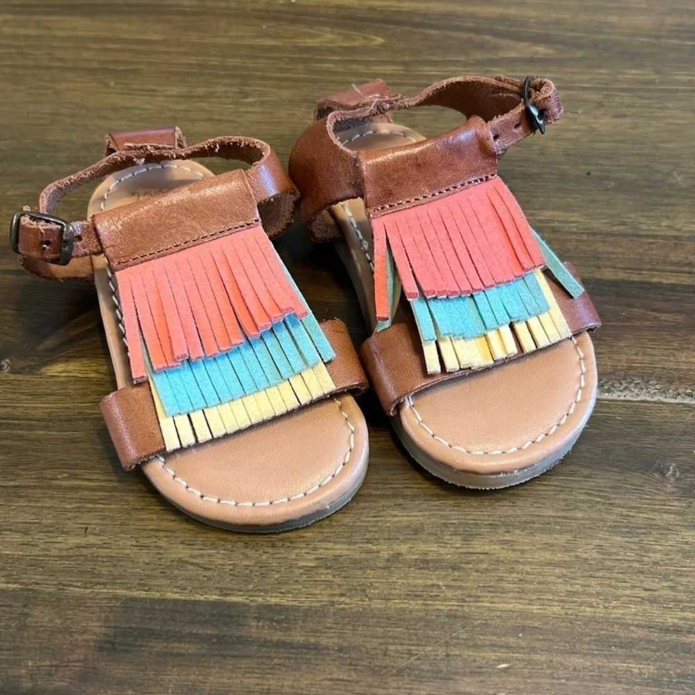 Zara Baby Girl Sandals Leather Fringe Tassel Boho Pink Blue Yellow 2-3